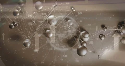 Image of network of connections and data processing over grey background 写真素材