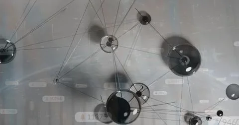 Image of network of connections and data processing over grey background Stock Photos