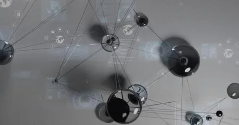 Image of network of connections and data processing over grey background 스톡 사진