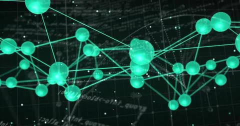 Image of network of connections and data processing on black background Stock Photos