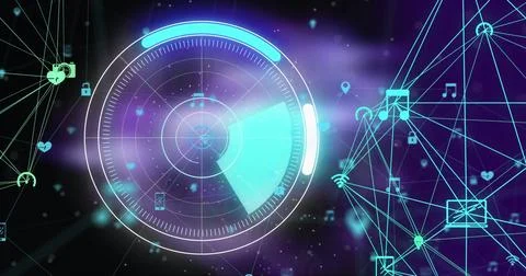 Image of network of connections and data processing connections over scope Stock Photos