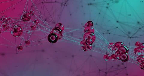 Image of network of connections and data processing on colourful background Foto stock