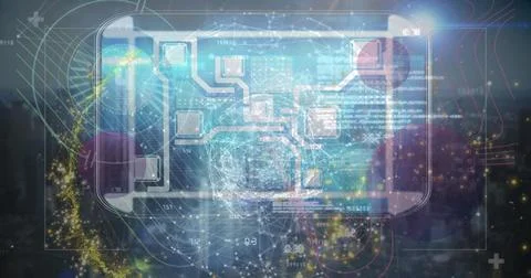 Image of network of connections and data processing on green background Stock Photos