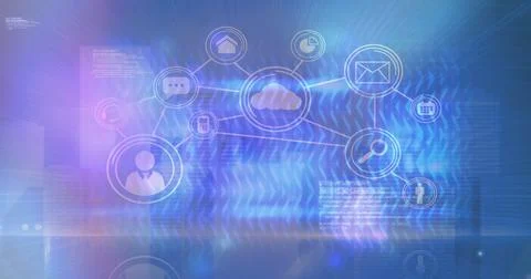 Image of network of connections and data processing on black background Stock Photos