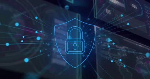 Image of network of connections and digital icon on interface 스톡 일러스트