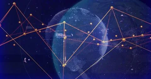 Image of network of connections and digital data processing over globe Illustrazione stock