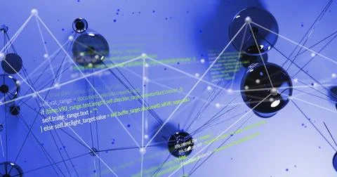 Image of network of connections and digital data processing 스톡 일러스트