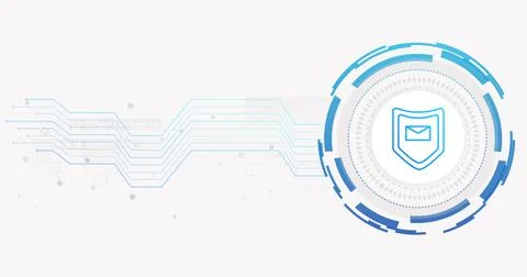 Image of network of connections and envelope with shield on white background Stock Illustration