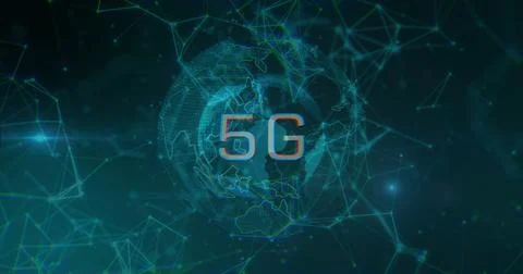 Image of network of connections and globe over 5g text 写真素材