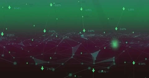 Image of network of connections and numbers changing over green background Stock Illustration