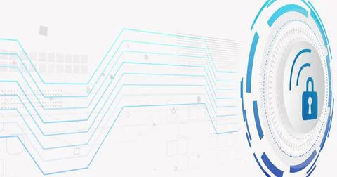 Image of network of connections and padlock on white background Stock Illustration