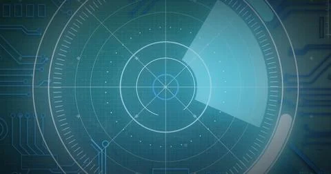 Image of network of connections and scope scanning over gray background Stock Illustration