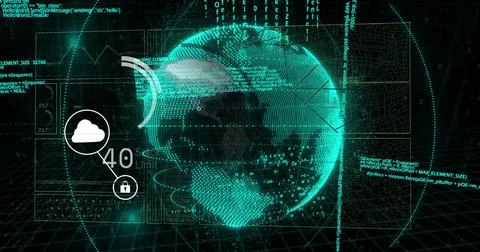 Image of network of connections, binary coding data processing over globe Stock Photos