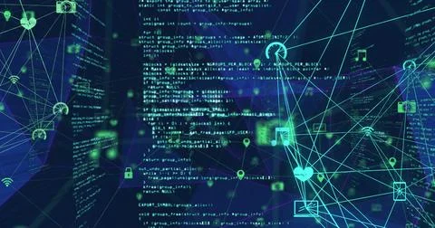 Image of network of connections on black background Stock Illustration