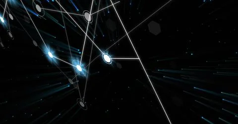 Image of network of connections on black background Stock Photos