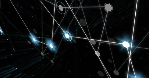 Image of network of connections on black background Stock Photos