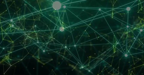 Image of network of connections on black background Foto stock