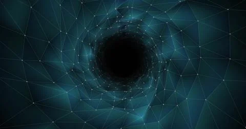 Image of network of connections on black background Foto stock