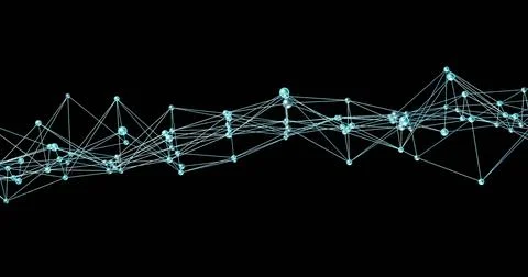 Image of network of connections on black background Stockfoto's