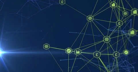 Image of network of connections on blue background 스톡 일러스트