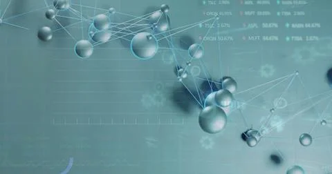 Image of network of connections with circles over data processing on grey Stock Illustration