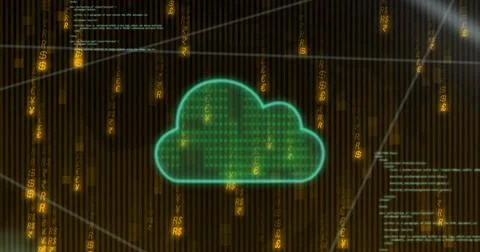 Image of network of connections with cloud and data processing over binary Stockillustratie
