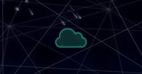 Image of network of connections with cloud over data processing Foto stock