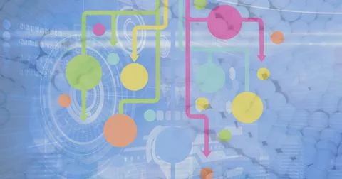 Image of network of connections , data processing and scopes scanning over 3d Stock Illustration