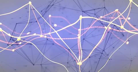 Image of network of connections with data processing on blue background Illustrazione stock