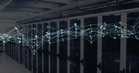 Image of network of connections data processing over computer servers 스톡 사진