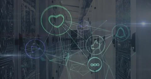 Image of network of connections data processing over computer servers Stock Photos