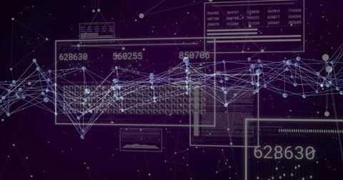 Image of network of connections with data processing Stockfoto's