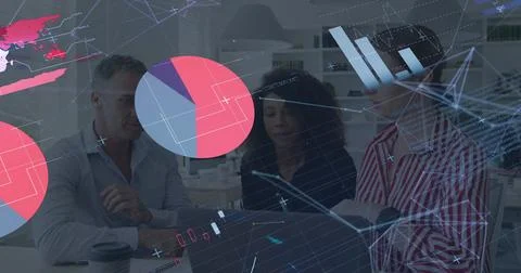 Image of network of connections with data processing over diverse business Stock Photos