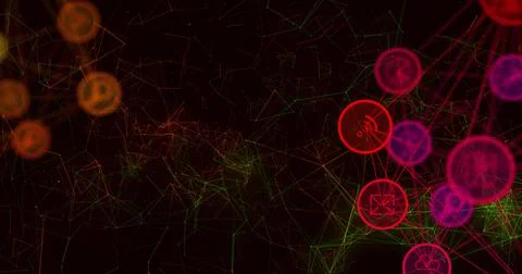 Image of network of connections with digital icons Illustrazione stock
