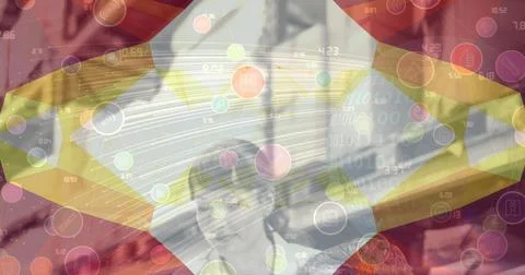 Image of network of connections with digital icons over woman Stock Illustration