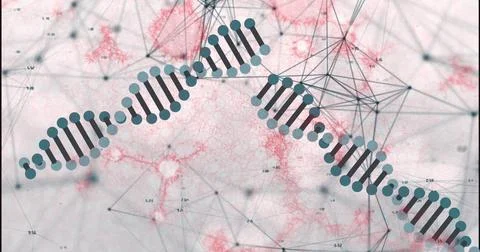 Image of network of connections, dna and molecular structures floating against Stock Illustration