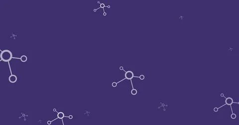 Image of network of connections flying up over purple background Illustrazione stock