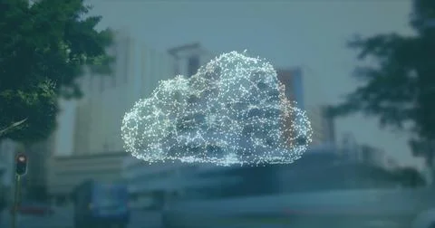 Image of network of connections forming cloud and security padlock icon against Foto stock