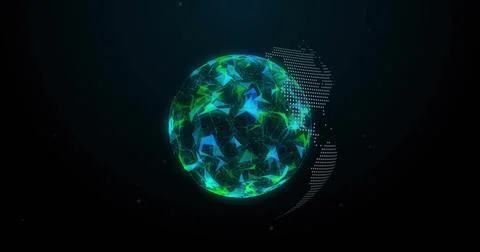 Image of network of connections with globe on black background Stock Photos