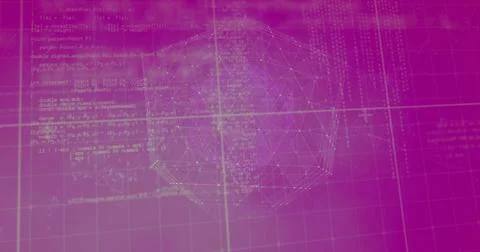 Image of network of connections with globe over purple background Foto stock