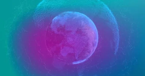 Image of network of connections with globes on blue background Stock Illustration