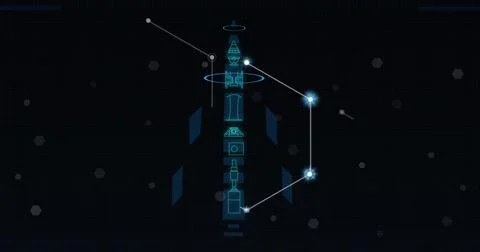 Image of network of connections with hexagons and data Stock Photos