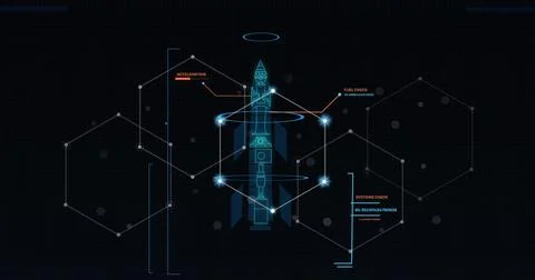 Image of network of connections with hexagons and data Stock Photos