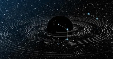 Image of network of connections with hexagons and data Stock Photos