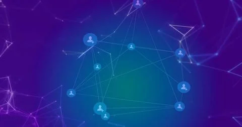 Image of network of connections with icons on blue background Stock Illustration