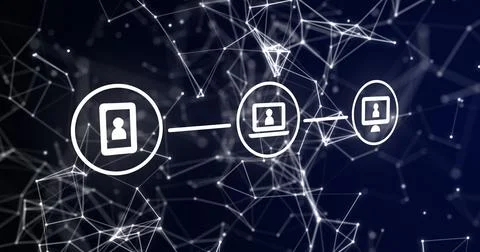 Image of network of connections with icons 스톡 일러스트