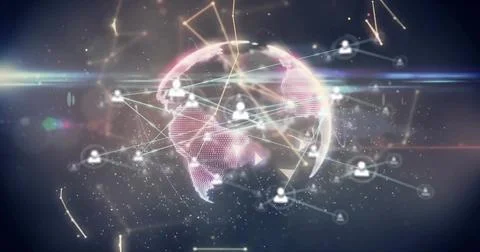 Image of network of connections with icons over globe Stock Illustration