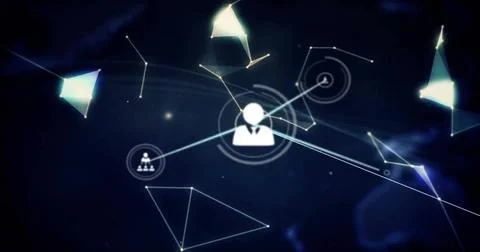 Image of network of connections with icons over globe 스톡 일러스트