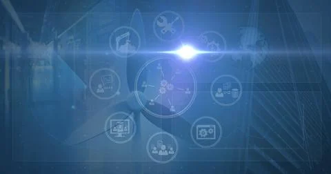 Image of network of connections with icons over blue background Stock Illustration