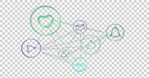 Image of network of connections with multiple icons on a black background Stock Illustration